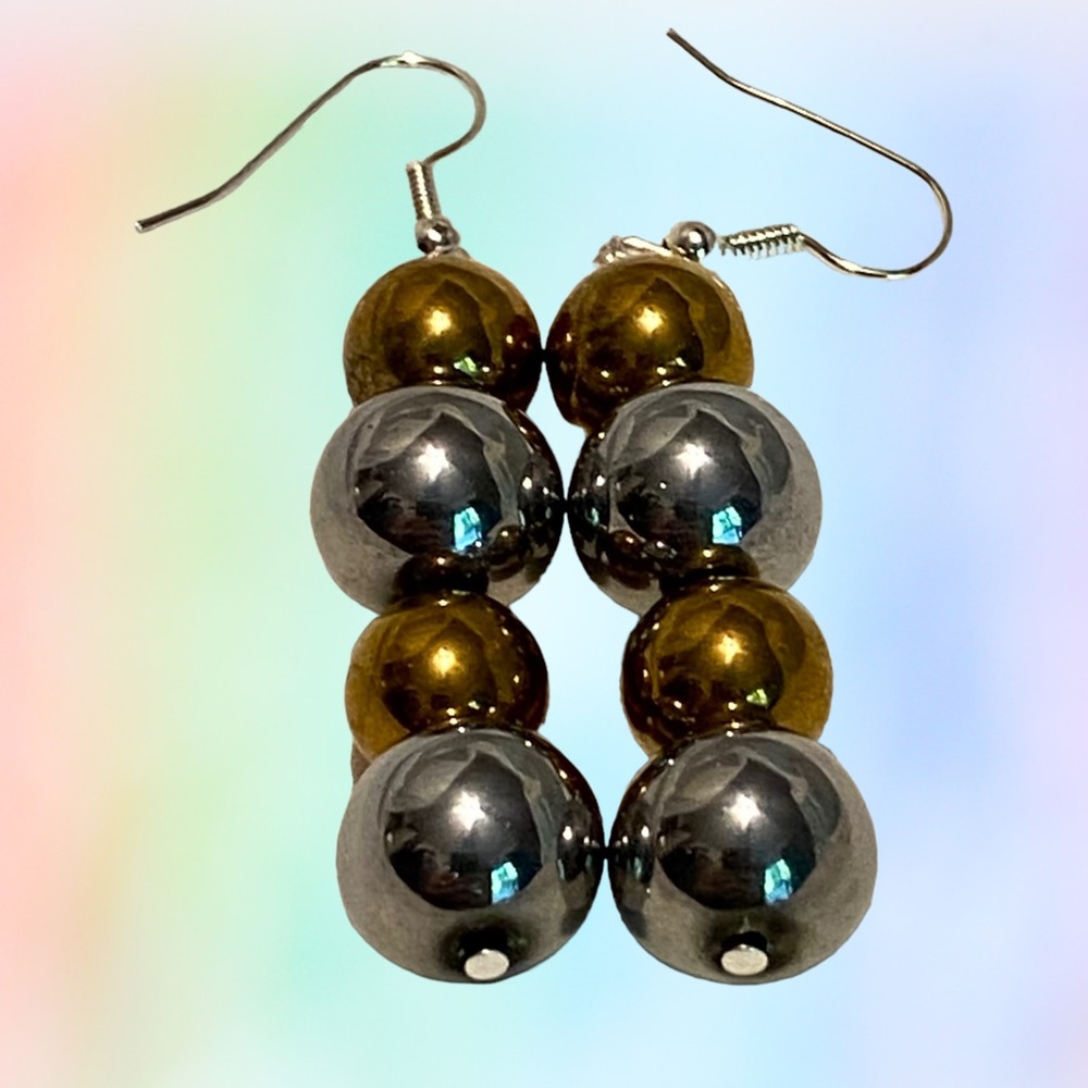 Hand Crafted Earrings Gold & Silver Mirror Ball Dangle Glass Party Pierced - Picture 8 of 9